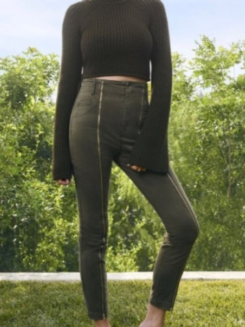 A.L.C. Zander Skinny High Waist Zip Front Pants Olive Green Size 0 New - Picture 4 of 8